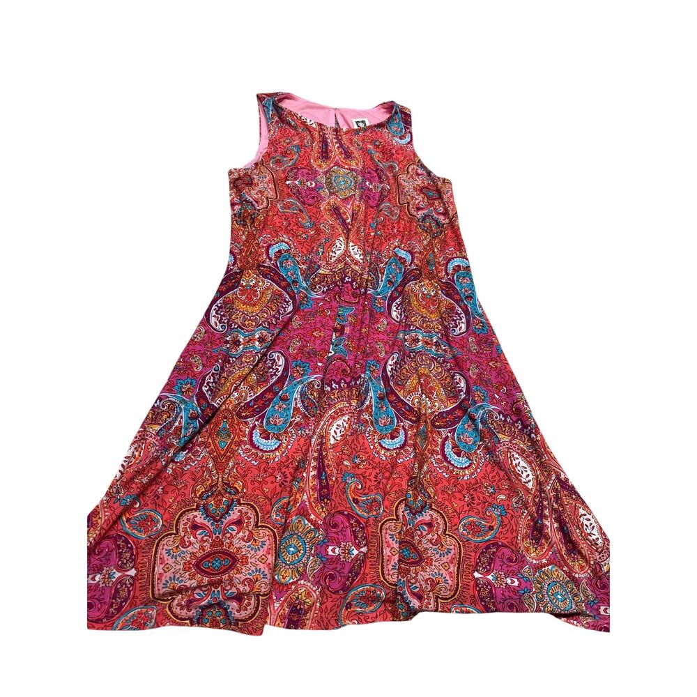 Anne Klein Dress Women's Pink Orange Paisley Floral Pullover Shift Dress Size 8
